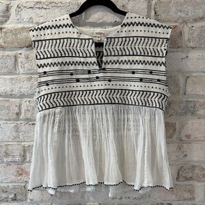 Lemlem White Gauze Tunic with Black Embroidery